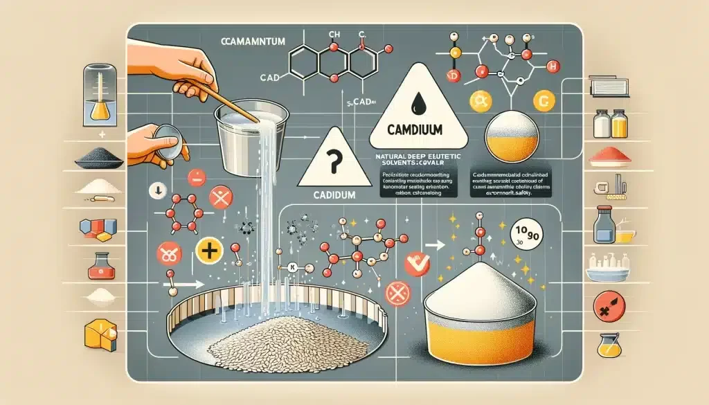 NADES' Impact on Cadmium Removal from Rice Flour.Exploring the use of natural deep eutectic solvents (NADES) to effectively remove cadmium from rice flour, highlighting environmental safety and mechanism.